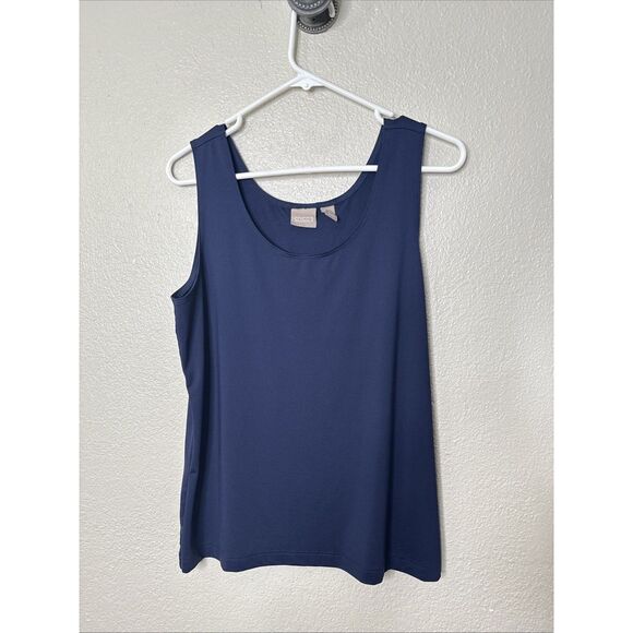Chico's TRAVELERS Tank Top Sz 2 Large 12 14 Dary Navy Liquid Knit Wide Strap - Picture 2 of 10